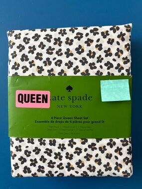 Kate Spade Leopard Floral Cotton 4PC Queen Sheet Set NWT